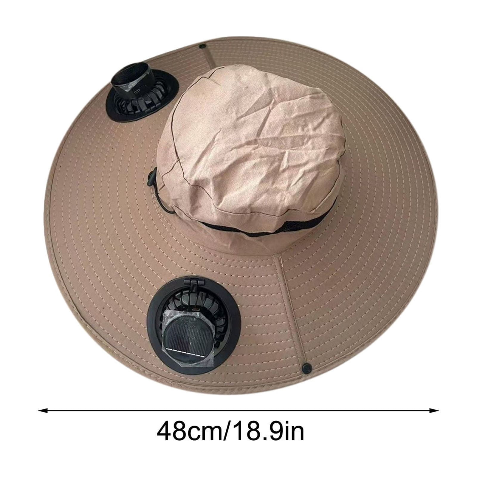 Hat With Fans Solar Power,Wide Brim Solar Fan Hat,Fishing Hat with Solar Fan,Solar Fan Hat Upf51+,Fan Hat with Fan Built in,USB Rechargeable(Khaki Gift:White Ice Sleeve 20in)from ANMUYUM
