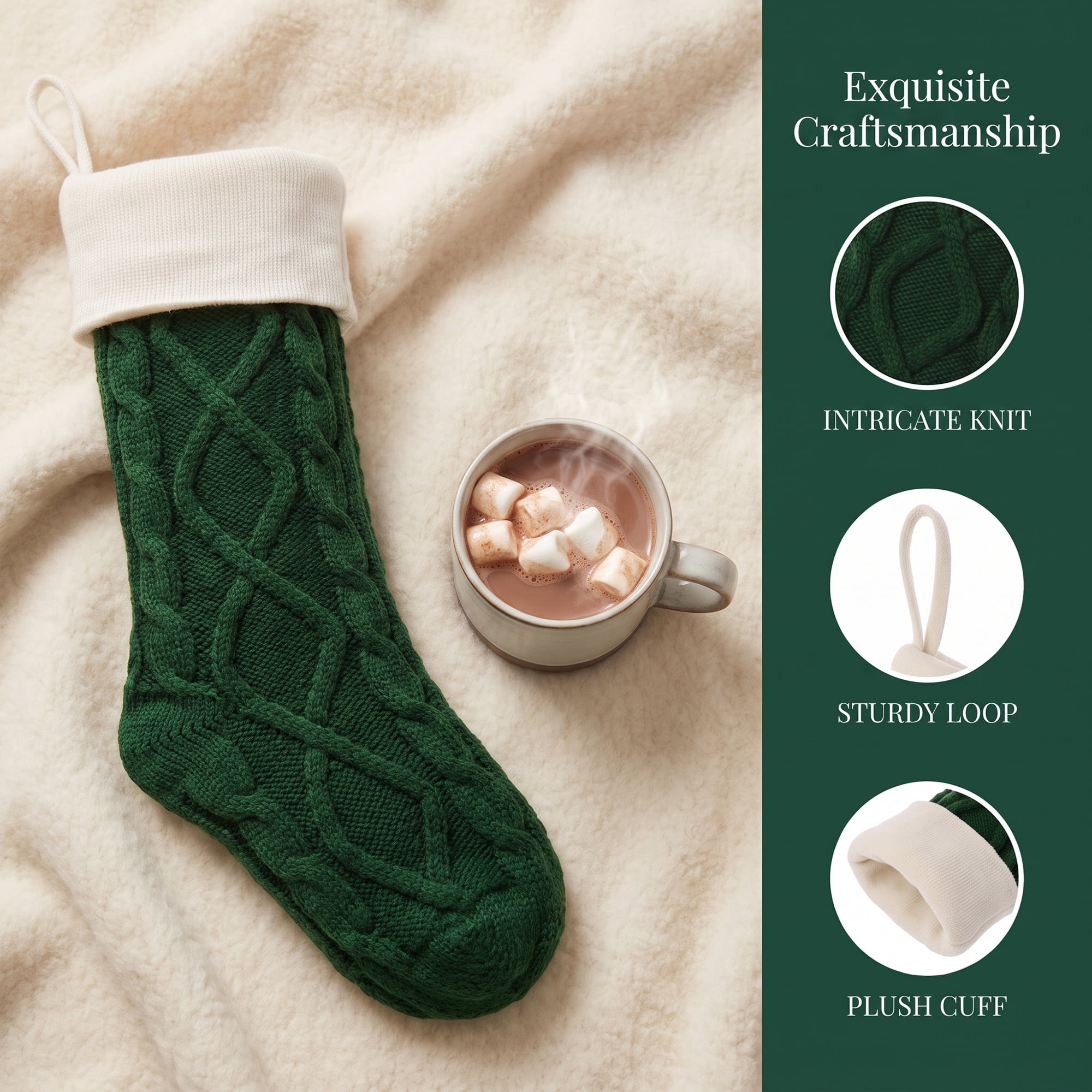 Unique Bargains Durable Luxurious Cable-Knit Christmas Stocking Green White 18"