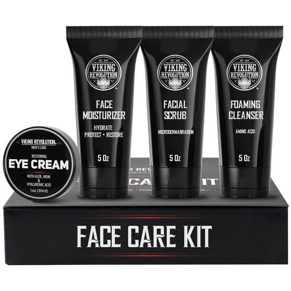 Viking Revolution Mens Facial Skin Care Kit with Face Moisturizer, Facial Scrub, and Eye Cream
