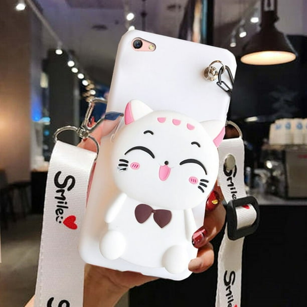Funda con dibujo de gato en 3D para móvil, cartera bonita con cuerda para Samsung Galaxy A01, A02S, A03, A10E, A20, A30, A40, A50S, A60, A70, A80, A90 Fivean unisex