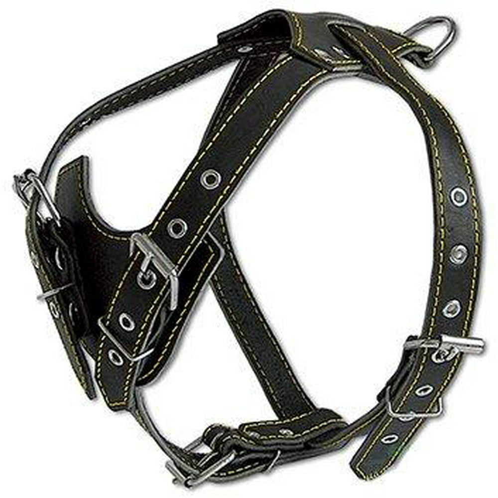 Black Genuine Leather Dog Harness, Medium. 25.5"29" Chest, 1" Wide