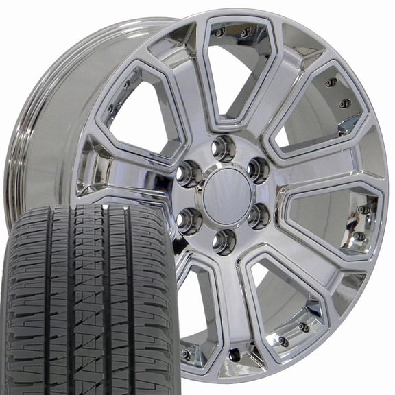 OE Wheels CV93 20 Inch Rims and Tires Fit Silverado 1500 Style 6x139.7 20x8.5 Chrome with Chrome Insert - Hollander 5660 - Dueler H/L Alenza 275/55-20 (Set of 4)