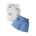 thumbnail image 1 of Hiiyo Toddler Girls Summer Outfits Ruffles Ribbed Flower Tank Top Shorts Set, Sizes 2-3T, 1 of 7
