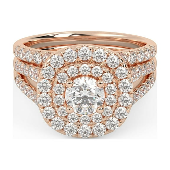 AFFY Double Halo Bridal Ring Set for Women Center 5mm Round Lab Created Moissanite Split Shank Engagement Wedding Ring in 10K Solid Rose Gold Size-10