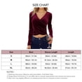 thumbnail image 4 of Camisa de manga larga burdeos para oficina, estilo ajustado, escote en V, top plisado, 4 of 5