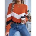 thumbnail image 2 of Womens Sweater Pullover Casual Long Sleeve Crewneck Color Block Pullover Knit Sweater for Women Orange Color S, 2 of 8