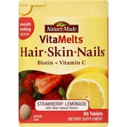 NATURE MADE VitaMelts Biotin + Vitamin C, Smooth Melting Tablets, Strawberry Lemonade, 60.0 CT