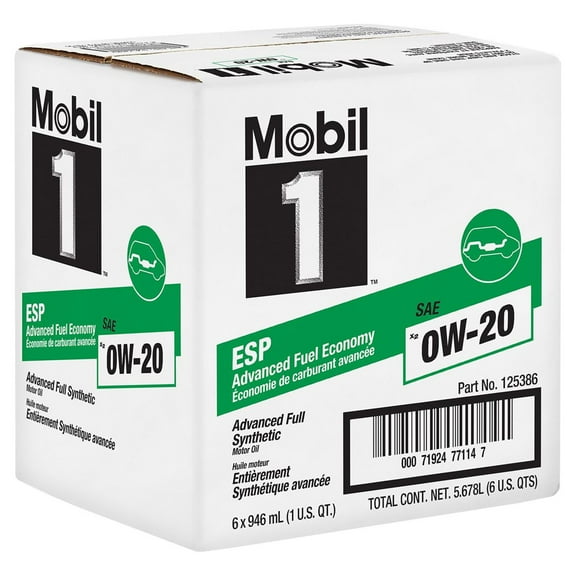 Mobil 1 ESP X2 Full Synthetic Motor Oil 0W-20, 1 Quart, Case of 6