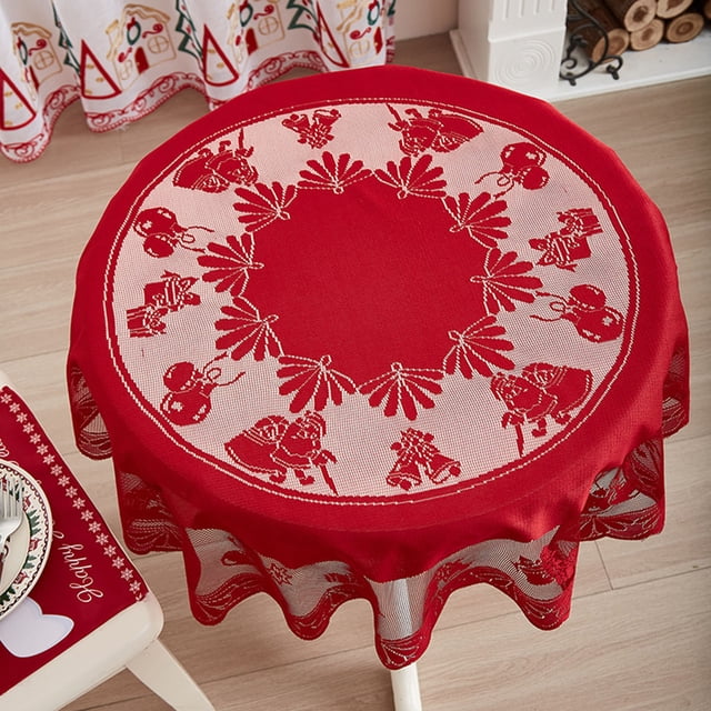 Dvkptbk Christmas Gift Tablecloth Christmas Theme Round Tablecloth Red Lace Tablecloth Table Runner Holiday Decoration Tablecloth 1Pc 40X40In Christmas Decorations