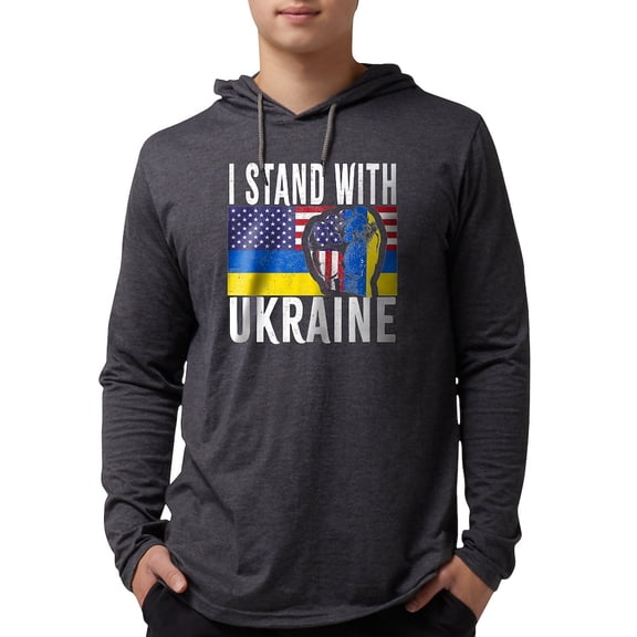 CafePress - I Stand With Ukraine Flag Amer Long Sleeve T Shirt - Mens Hooded Shirt