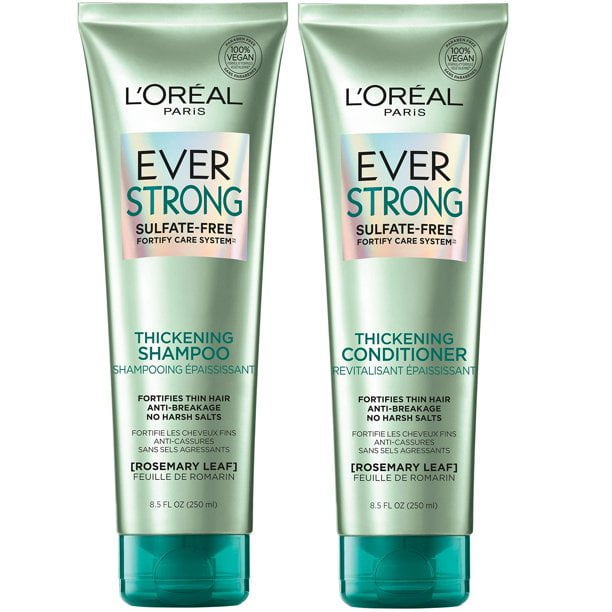 L'Oréal Paris Hair Care EverStrong Thickening Sulfate Free Shampoo & Conditioner Kit, Thickens + Strengthens, For Thin, Fragile Hair, with Rosemary Leaf, Combo (8.5 Fl. Oz e