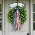 thumbnail image 4 of Cadancy Boxwood Wreath Patriotic Door Wreath with Bow Memorial Day Decor Front Porch Decoration Seasonal Holiday Garland Independence Day Fourth of July Farmhouse Home Decor, 4 of 5