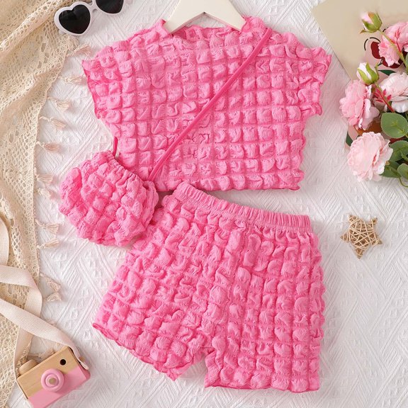 SNKSDGM Fourth of July Girls Spring Outfit Girls Summer Outfits Toddler Cute Round Neck Sleeve Top and Bag Set Casual Playwear for Ages 3 9 Comfortable Daily Wear 5-7 Years