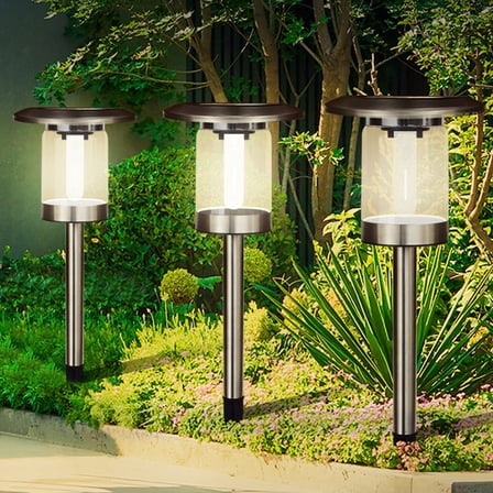 WHAMVOX Solar Outdoor Post Lights with Stainless Steel for Home Use Silver High Brightness Gentle Lighting
