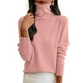 thumbnail image 6 of Cozy Sweaters For Women Turtleneck Long Sleeve Pullover Knitted Pullover Warm Tops Fall Winter Clothes Pink 3XL, 6 of 6