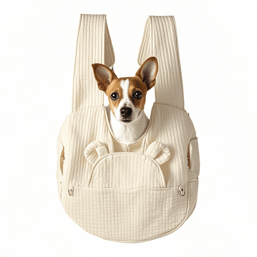 Bear-Shaped Pet Chest Carrier, Dog Sling Backpack, Breathable Canvas, Adjustable Straps, Escape-Proof, Small Dog/Cat Travel Bag For Outdoor Walking (15x5.5x16 Inch,Beige)