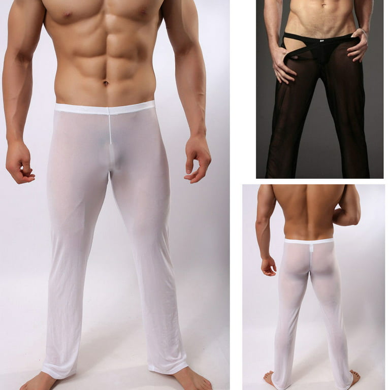 COUTEXYI Perspective Men See-through Casual Long Pants Sheer Mesh Pants Sexy  Loose Trousers Size 