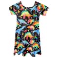 thumbnail image 3 of Renewold Dinosaur Short Sleeve Girls Dress for Summer Spring Casual One-Shoulder Midi Dress Soft Round Neck Princess Dresses Holiday Party Dress Size 5-6, 3 of 5