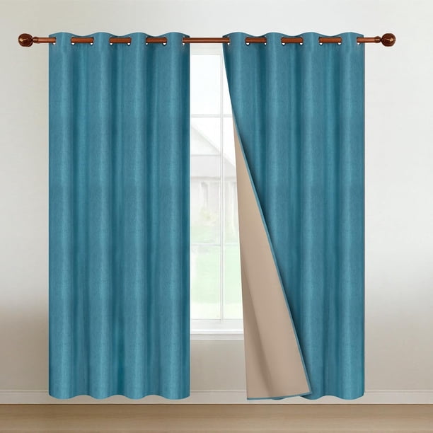 Cortinas Blackout para Recamara y Sala - Cortina 100% Blackout Look Lino - Aislamiento Térmico y Reducción Ruido - 2 Paneles - Cortinas 213 x 132cm Turquesa