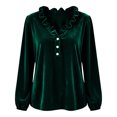 thumbnail image 3 of NominalSnug Women's Velvet Tops Ruffle V Neck Dressy Casual Blouse Long Sleeve Top Elegant Vintage Party Shirt for Fall Winter, 3 of 7