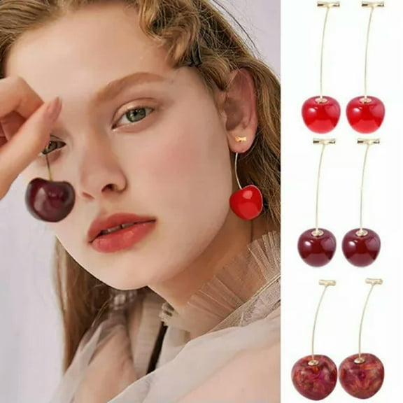 EOEMY Women Resin Round Dangle Red Cherry Fruit Earrings Cute Jewelry Gift Usa.-#1