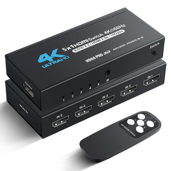 NEWCARE HDMI Switch 5 in 1 Out 4K@60Hz, 5x1 HDMI Splitter Switcher with IR Remote, 5 Port HDMI Selector Box Support HDMI2.0, Dolby Vision/Atmos, HDR10 for Switch, Xbox, PS5/4, Roku, Fire Stick
