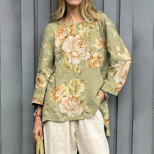YLHFASHION T-Shirts Décontractés à Manches 3/4 pour Femmes, Col Rond, Coton, Liquidation
