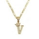 thumbnail image 1 of Cadena y dije de brillos con corona de oro laminado letra V, 1 of 7