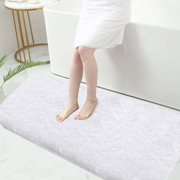 Bath Rugs for Bathroom Non Slip, Microfiber Washable White Large Bathroom Mat, Absorbent Shaggy Shower Floor Mat, Bath Rug Runner 24"X47"