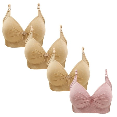 Gnurob 4 Pieces Lace Bralettes for Women No Underwire Bras Push Up Brassiere Comfort Padded T Shirt Bra Plus Size Wirefree Bralette Sports Everyday Wear Clearance Saving A08-Beige X-Large
