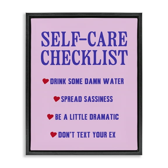 Stupell Industries Sassy Self Care Checklist Text & Numbers Painting Black Floater Framed Canvas Art Print Wall Art, 17 x 21