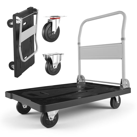 KFFKFF Foldable Push Cart Dolly, 660 lbs Load Capacity, Folding Platform Truck with Rotating Wheels, Flatbed Hand Truck for Transport, Compact Push Handle for Convenient Storage,35.2 x 23.4 x 33.5 in