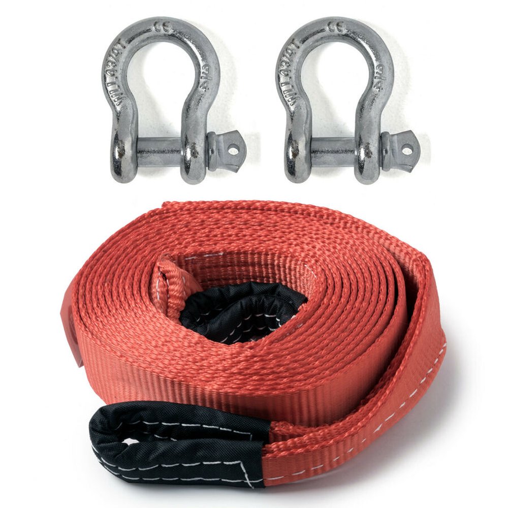 2" 20,000lbs Tow Strap 20 ft w Bow Shackles winch sling snatch vehicle recovery