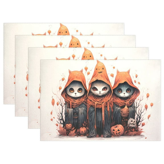 Cats Halloween Pumpkin 12×18 inch Placemats Heat Resistant Washable Foldable Rectangular Placemats Set Decoration Indoor Outdoor for Kitchen Dining Table 1PC