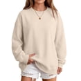 thumbnail image 3 of Hearthz Womens Crew Necks Sweatshirts Solid Color Drop Shoulder Long Sleeve Pullover Top Fall Winter Athletic Workout Oversized Sweatshirt for Women Beige XXL, 3 of 7