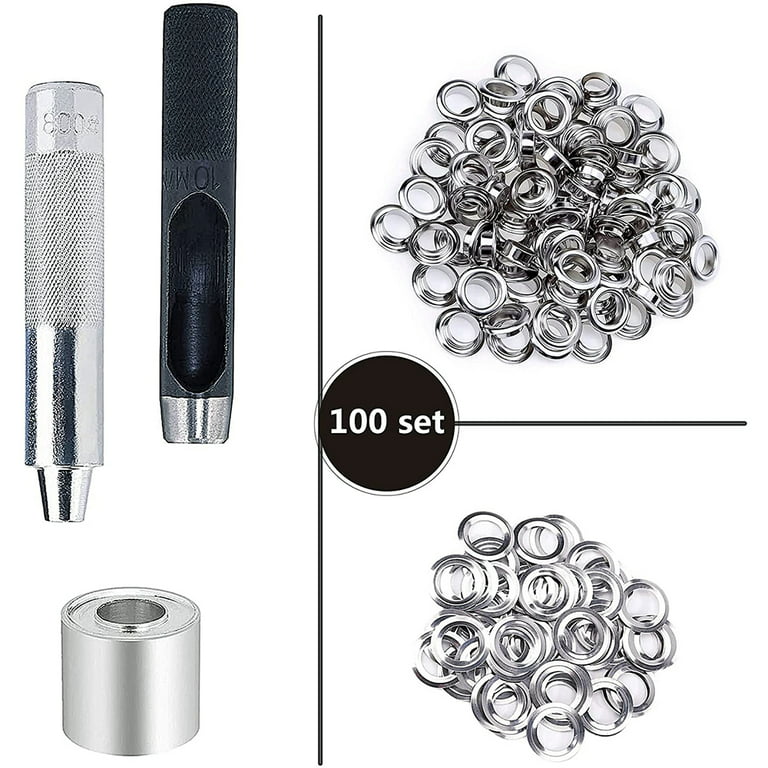 UUBAAR 100 Sets Grommet Kit, Thickened Eyelet Kit 1/2 Inch, Silver Grommet  Tool Kit, Eyelets for Fabric, Metal Grommets for Fabric, Tarps, Leather