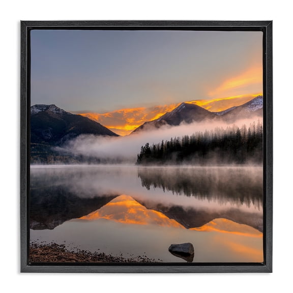 Stupell Industries Rustic Lodge Orange Sunset Lake Reflection Black Floating Frame Canvas Art, 18 x 18, by Danita Delimont