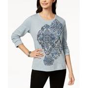 Style & Co. Womens Graphic Knit Pullover Sweater Blue L