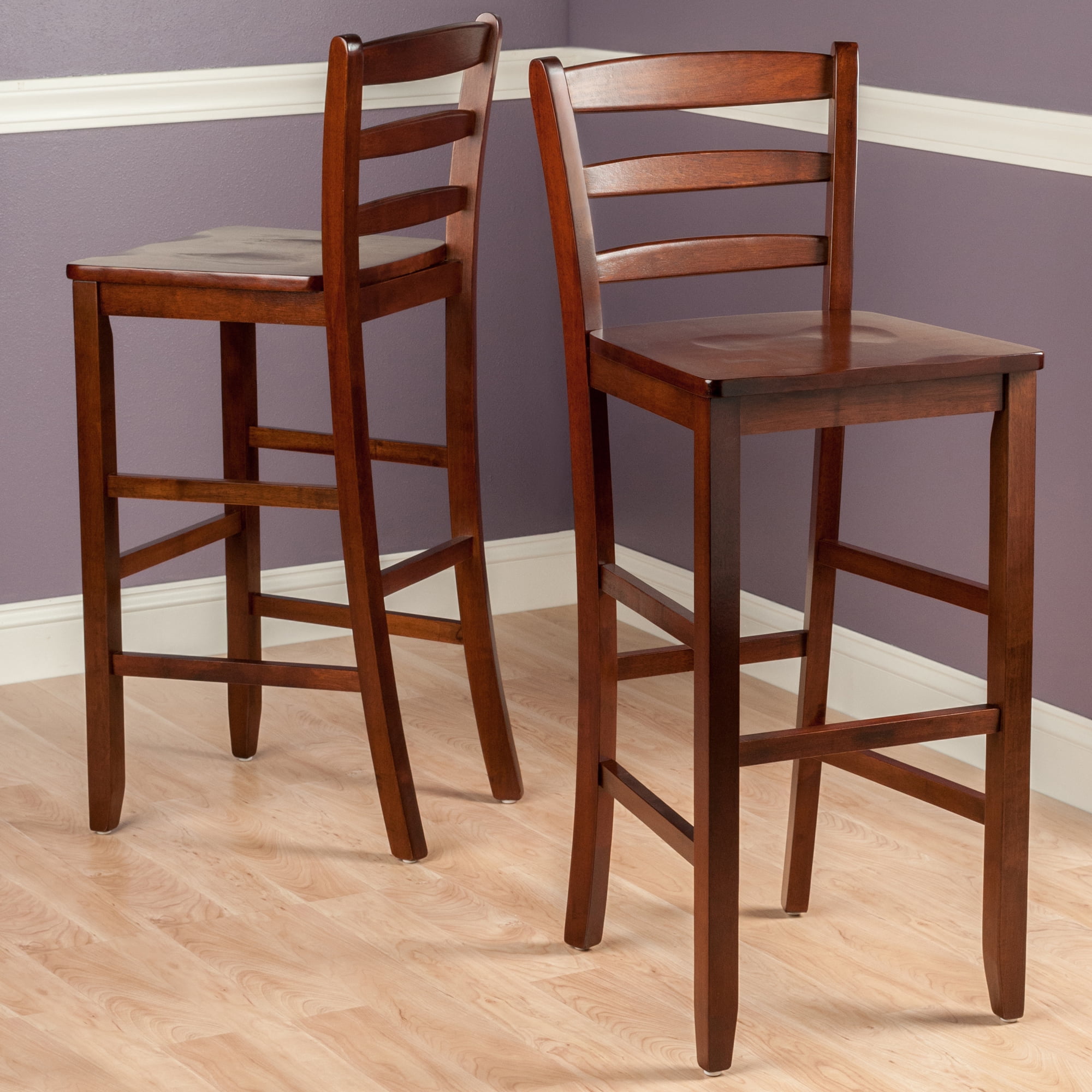 Winsome Benjamin Ladder-Back Bar Stools, Set of 2, Walnut Finish
