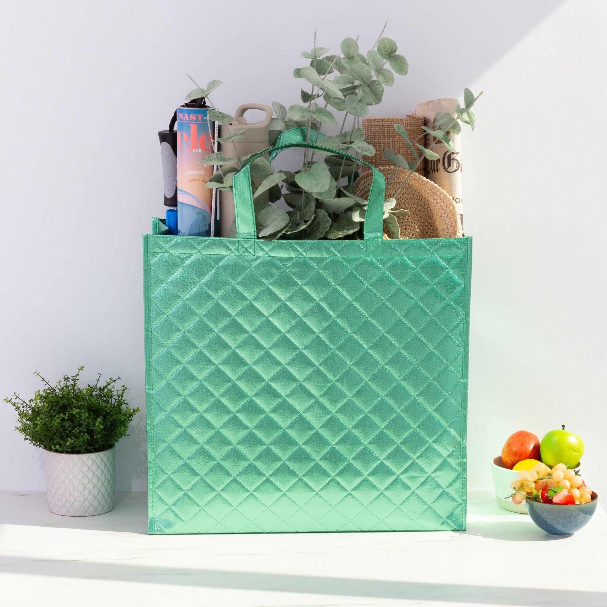 Reusable Grocery Bag, Quilted Shopping Bag for Groceries, MultipurposeTote Bag with Handles, Reusable Tote Bag