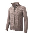 thumbnail image 1 of Frontwalk Mens Full Zip Cardigan Sweater Casual Cable Knitted Stand Collar Sweater Jacket Winter Long Sleeve Outwear Khaki XL, 1 of 4