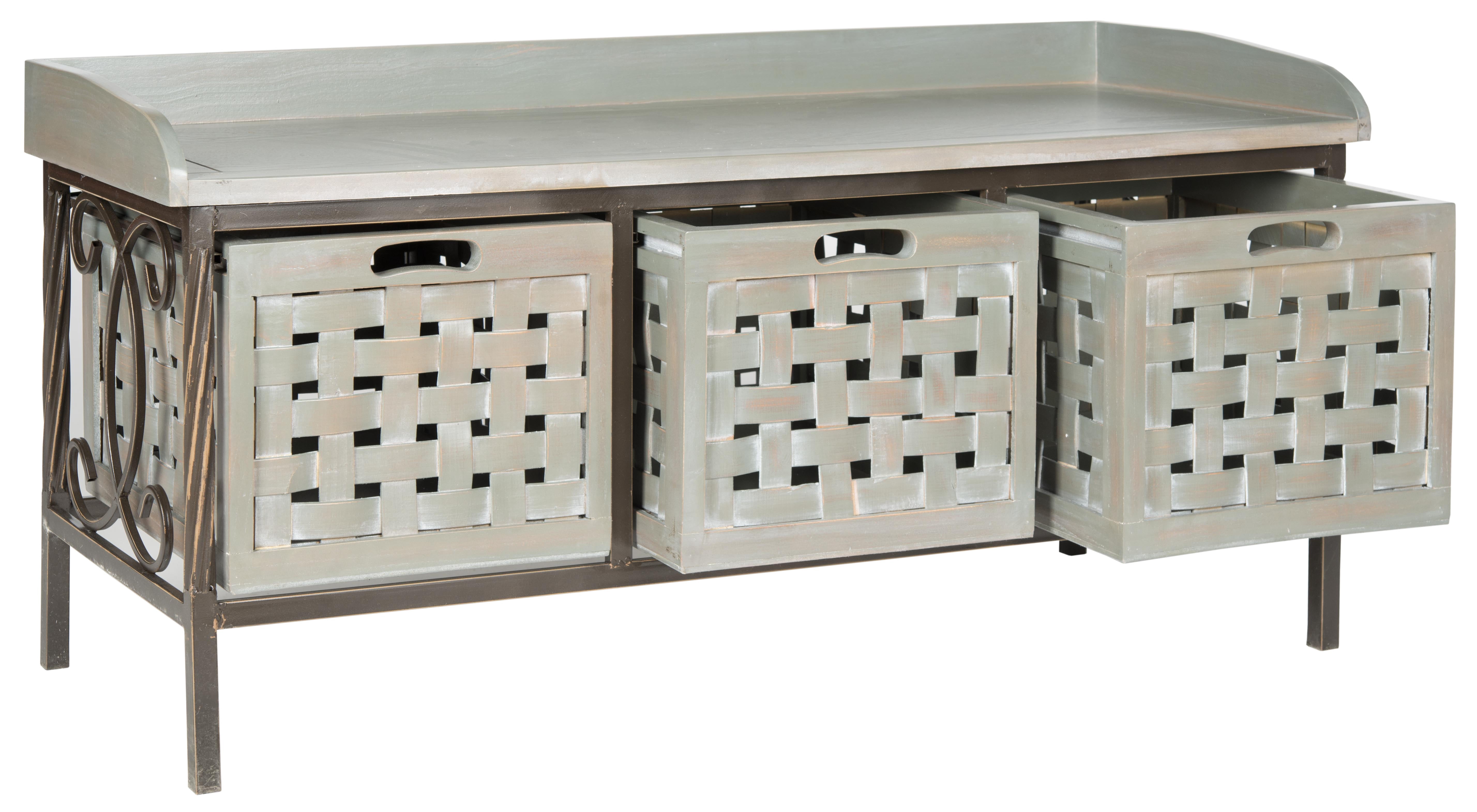 SAFAVIEH Isaac Rustic 3 Drawer Wooden Storage Bench, French Grey