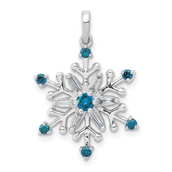 14k White Gold 1/4ct. Blue and Diamond Snowflake Pendant Charm
