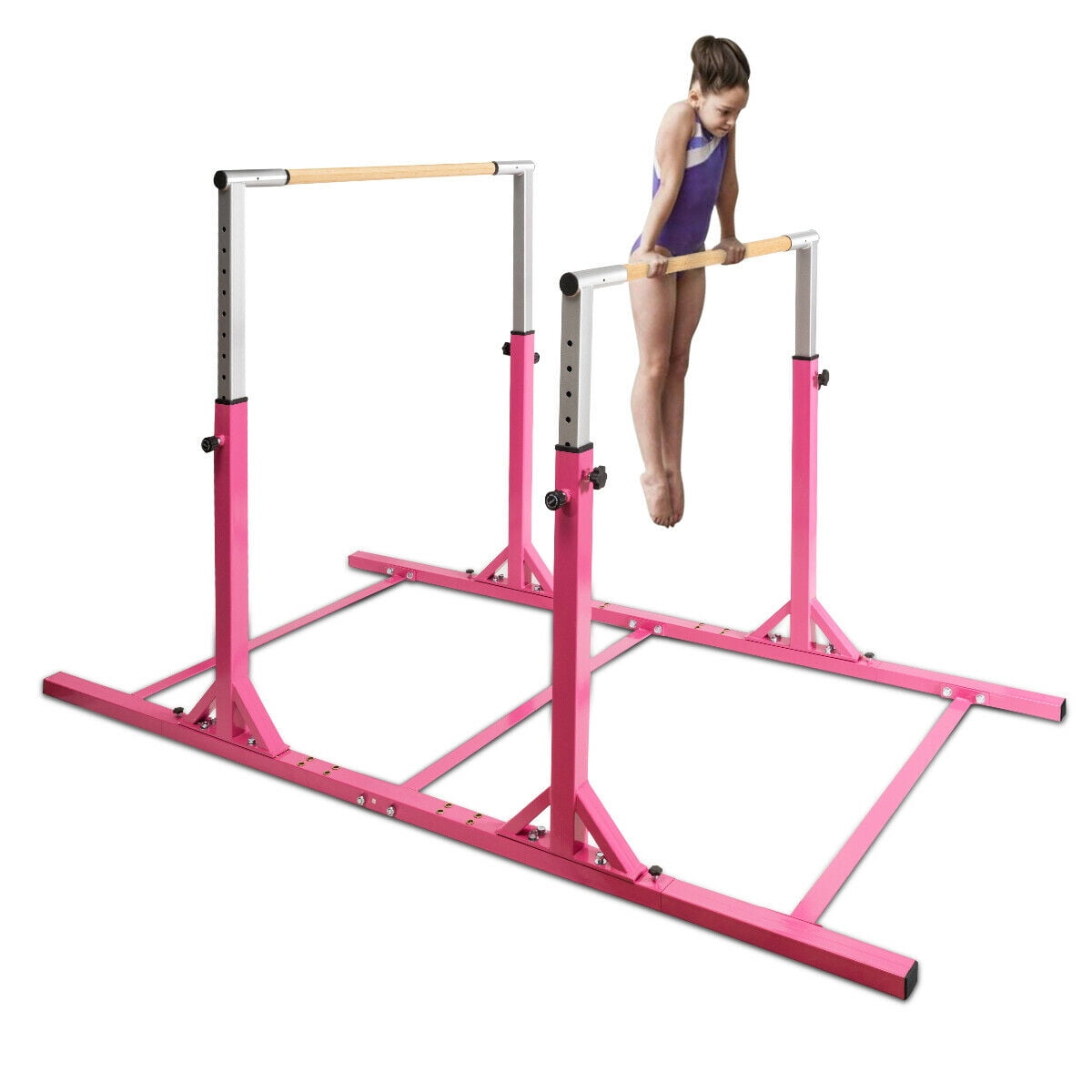 Kids Gymnastics Parallel Bars Double Horizontal Bars Adjustable Width & Height 