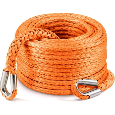 Winch Rope Extension 3/8 Inch x 92 Ft 26,500 Lbs, Synthetic Winch Extension Cable Line for Off Road Vehicle ATV UTV Truck etc (Orange)