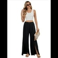 thumbnail image 2 of Pantalones Palazzo de Cintura Alta, Elásticos, Holgados, Informales, con Abertura Central y Pierna para Mujer, Color Negro, Talla L, 2 of 8