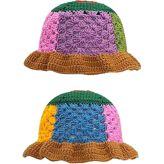 CoCoMangos Womens Cute Crochet Bucket Hats Floppy Foldable Wide Brim Knit Beanie Caps Fashion Striped Floral Fishing Beach Sun Hat