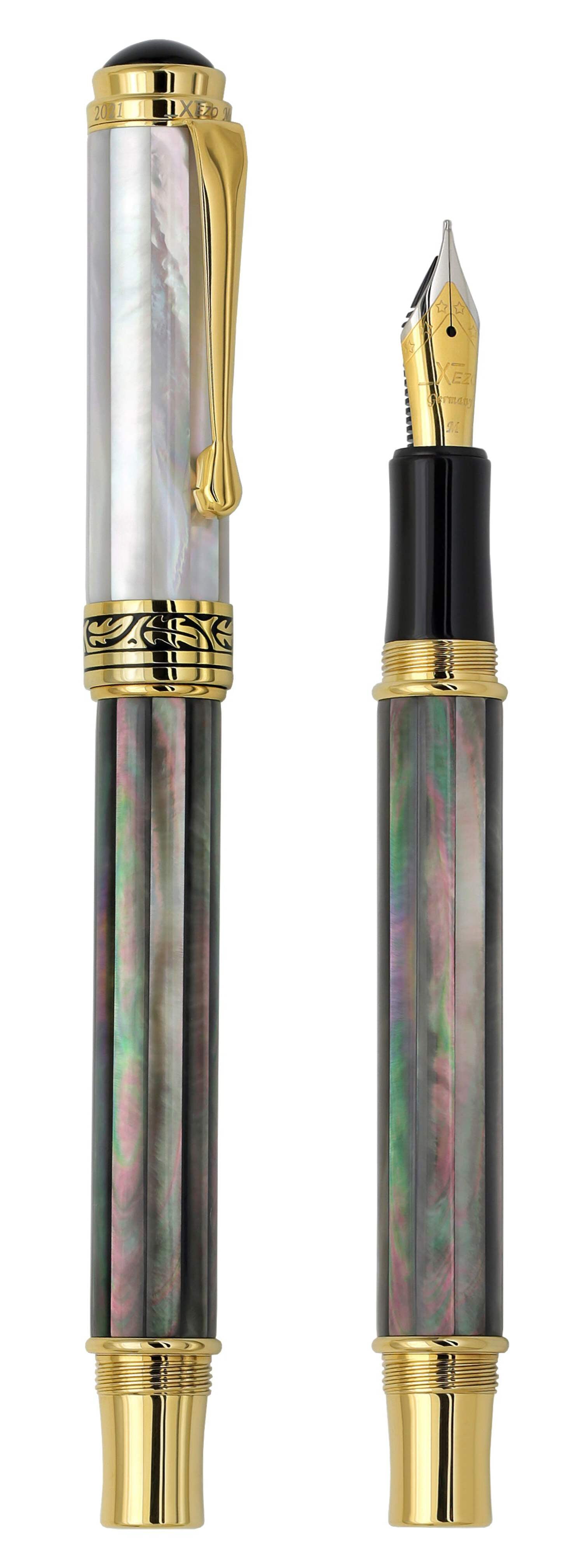 Xezo Xezo Maestro® Black and White Mother of Pearl Fountain Pen (Medium Nib) - 18K Gold Plated