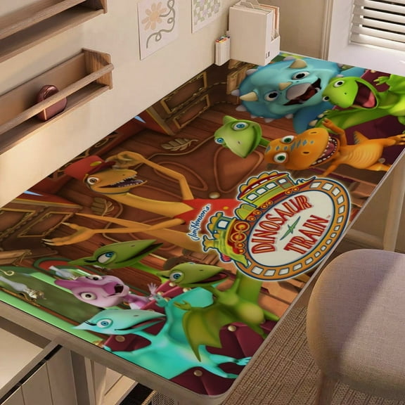 Dinosaur Train-themed extra-large Non-Slip Base leather Desk Table mat—versatile for computer desks, dining tables, and more.12"x24"(30X60cm)