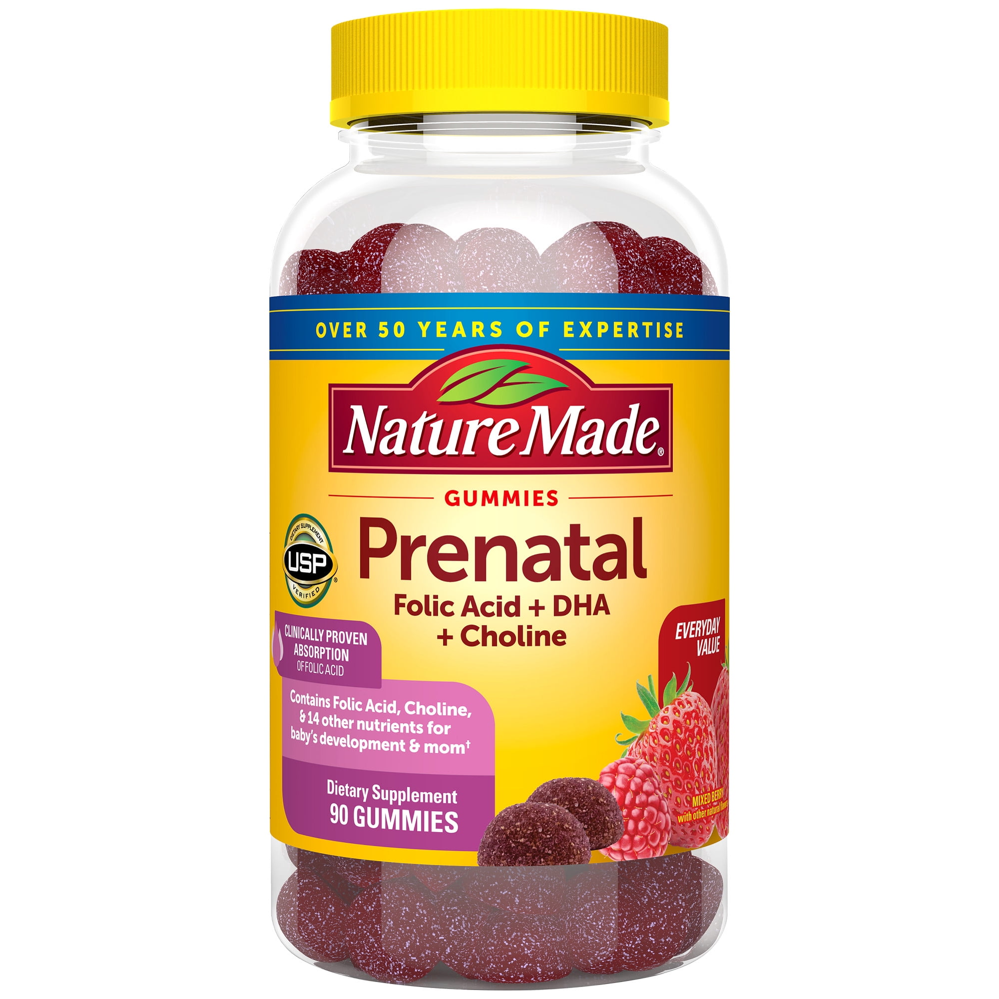 Nature Made Prenatal Gummies with DHA and Folic Acid, Dietary Supplement, Prenatal Health, 90 Count